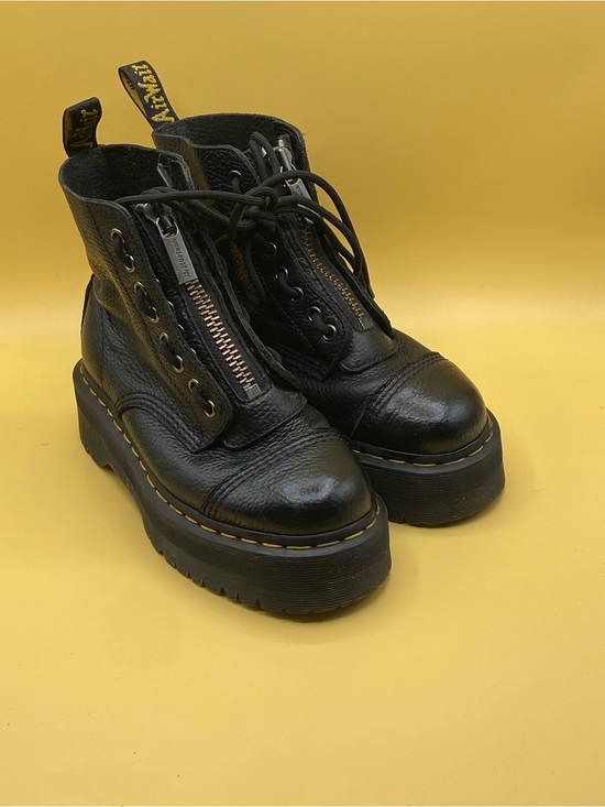Dr. Martens Shoes - Dr. Martens Black Leather Platform Lace-Up Boots with Front Zip